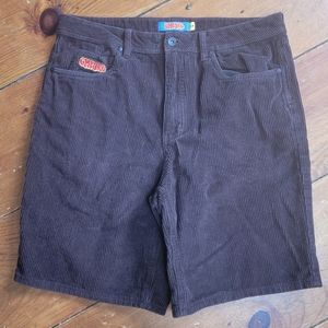 Brown corduroy skateboarding shorts